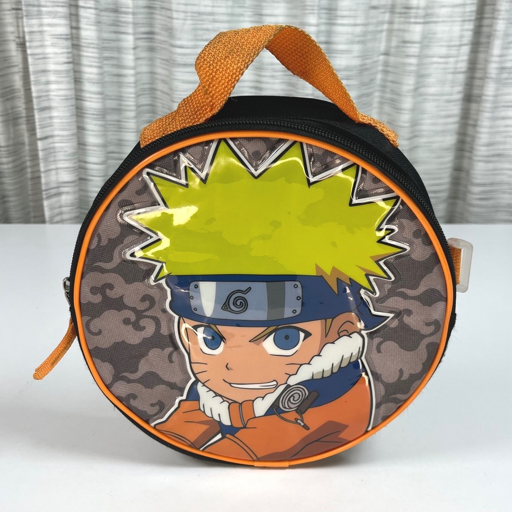 2006 Naruto Lunch Bag Black Orange Kids 8" Round Bioworld Insulated‎ Anime VTG